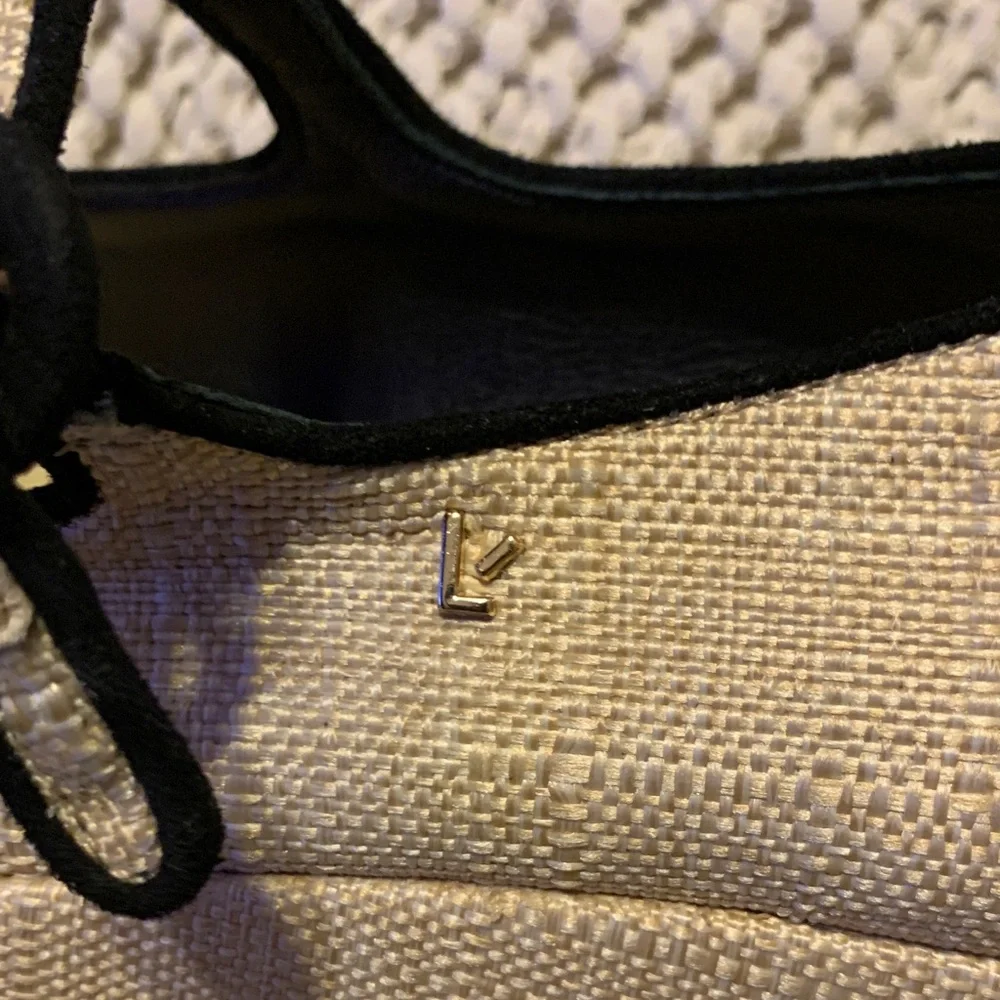 Larroude Beige Mary Jane Flats with Black Trim - Picture 6 of 10